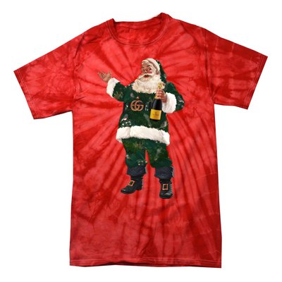 Boujee Santa Champagne Luxe Santa Funny Christmas Tie-Dye T-Shirt