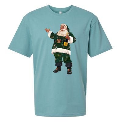 Boujee Santa Champagne Luxe Santa Funny Christmas Sueded Cloud Jersey T-Shirt