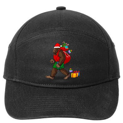 Bigfoot Santa Carrying Christmas Bag Xmas Hat Sasquatch 7-Panel Snapback Hat