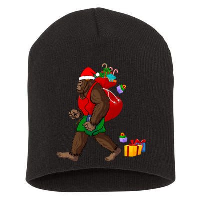 Bigfoot Santa Carrying Christmas Bag Xmas Hat Sasquatch Short Acrylic Beanie