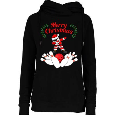 Bowling Santa Claus Christmas Gift Womens Funnel Neck Pullover Hood