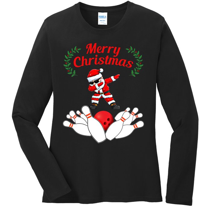 Bowling Santa Claus Christmas Gift Ladies Long Sleeve Shirt