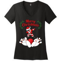 Bowling Santa Claus Christmas Gift Women's V-Neck T-Shirt