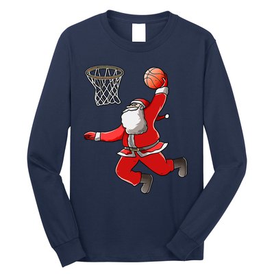 Basketball Santa Christmas Dunk Cool Sport XMas Pajama Long Sleeve Shirt