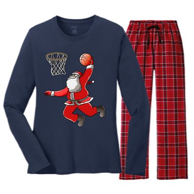 Basketball Santa Christmas Dunk Cool Sport XMas Pajama Women's Long Sleeve Flannel Pajama Set 