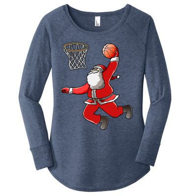 Basketball Santa Christmas Dunk Cool Sport XMas Pajama Women's Perfect Tri Tunic Long Sleeve Shirt