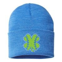 Baseball Shamrock Clover St Patricks Day Lucky Sports Gift Sustainable Knit Beanie