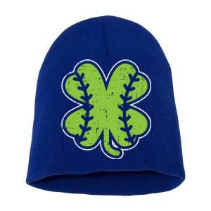 Baseball Shamrock Clover St Patricks Day Lucky Sports Gift Short Acrylic Beanie