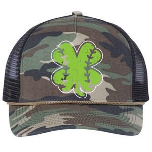 Baseball Shamrock Clover St Patricks Day Lucky Sports Gift Retro Rope Trucker Hat Cap