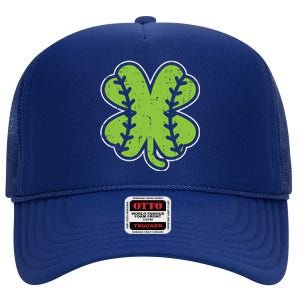 Baseball Shamrock Clover St Patricks Day Lucky Sports Gift High Crown Mesh Back Trucker Hat