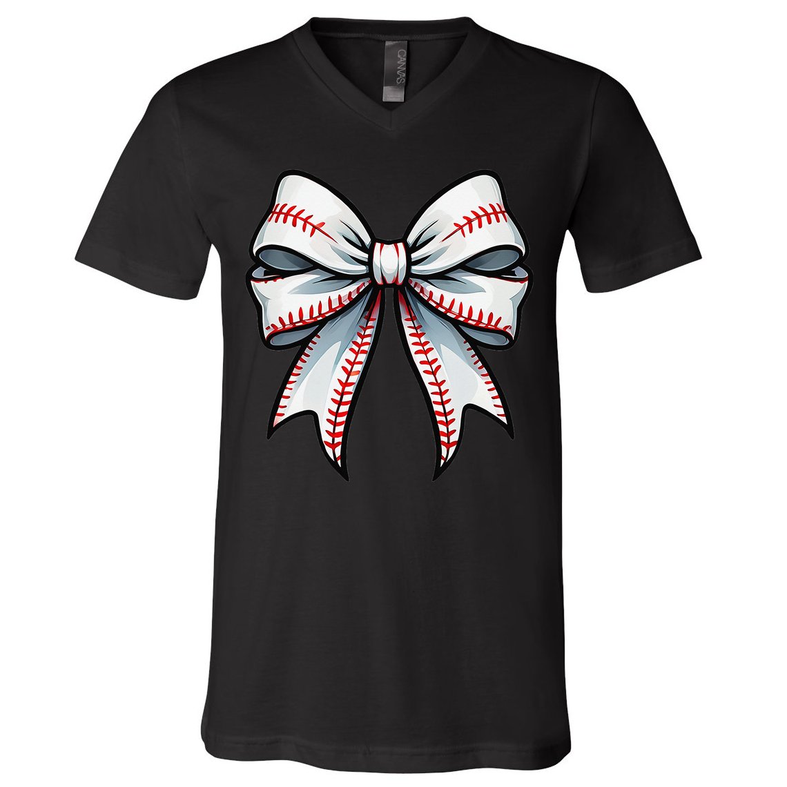 Baseball Softball Coquette Bow Game Heart Love Mom Life V-Neck T-Shirt