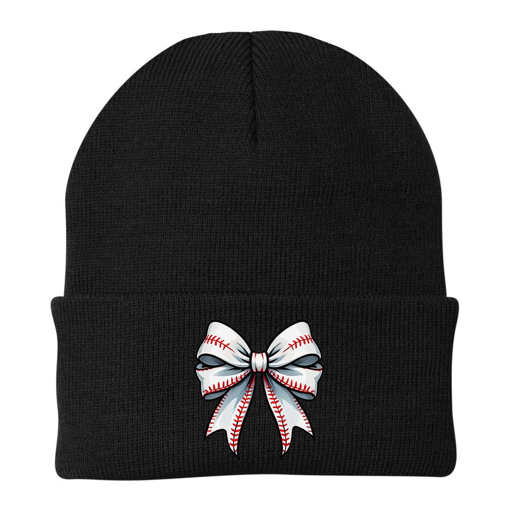Baseball Softball Coquette Bow Game Heart Love Mom Life Beanie
