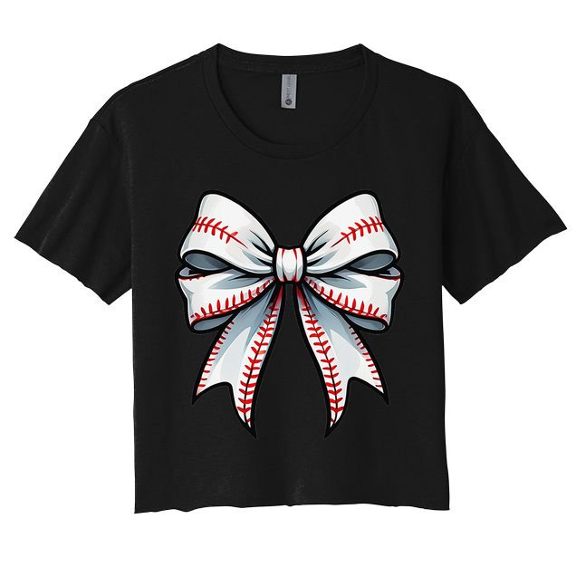 Baseball Softball Coquette Bow Game Heart Love Mom Life Women's Crop Top Tee