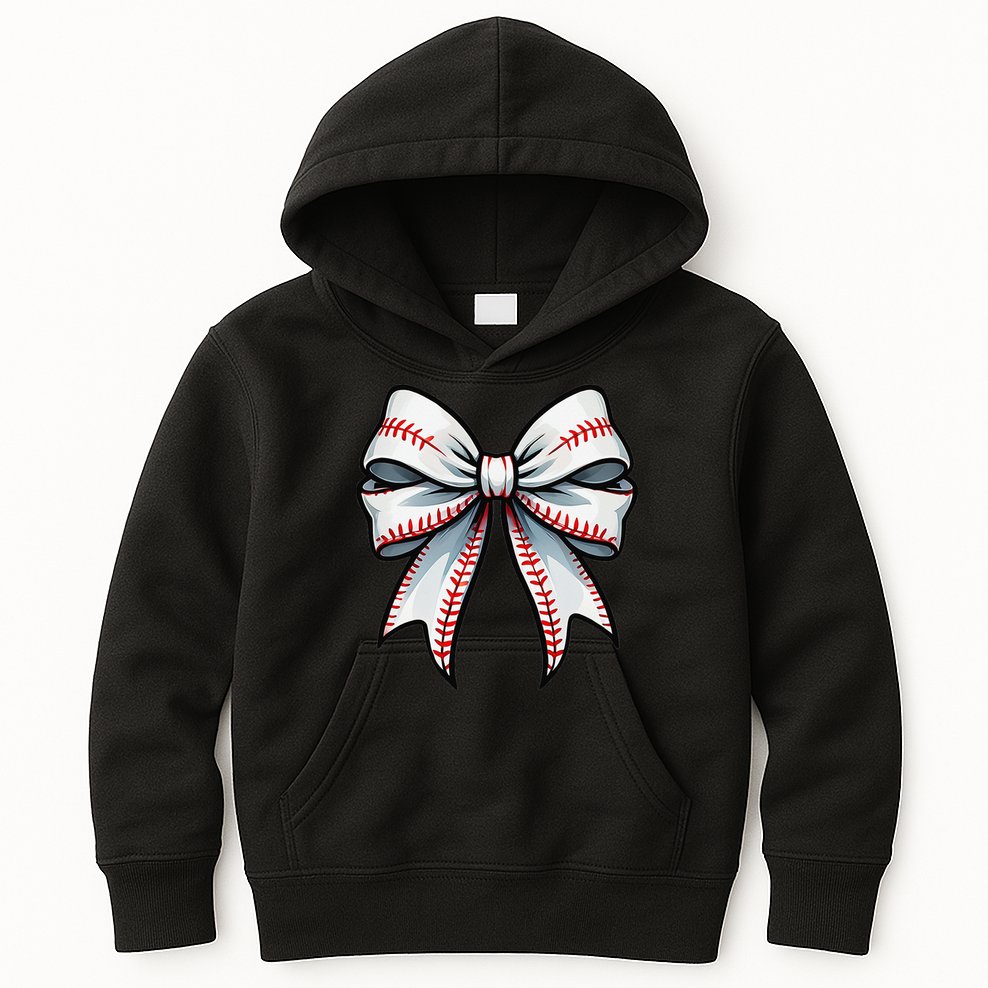Baseball Softball Coquette Bow Game Heart Love Mom Life Kids Hoodie