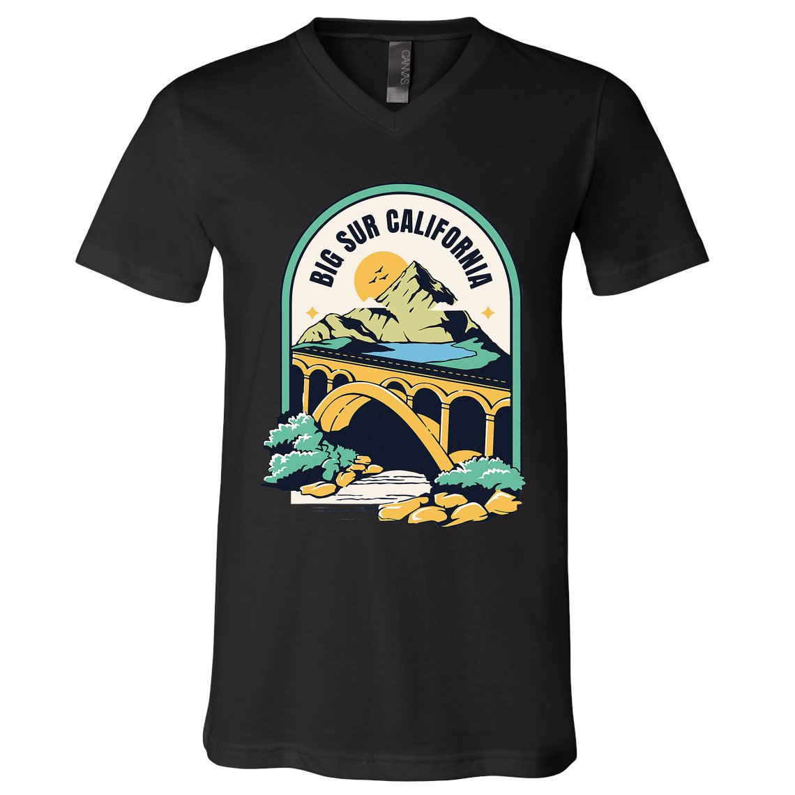 Big Sur California Bixby Bridge Coastal Highway V-Neck T-Shirt