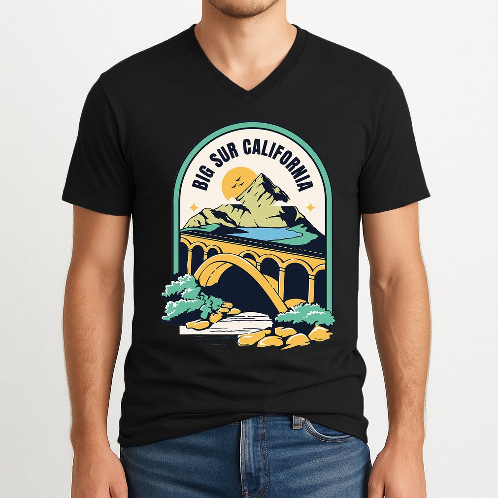 Big Sur California Bixby Bridge Coastal Highway V-Neck T-Shirt