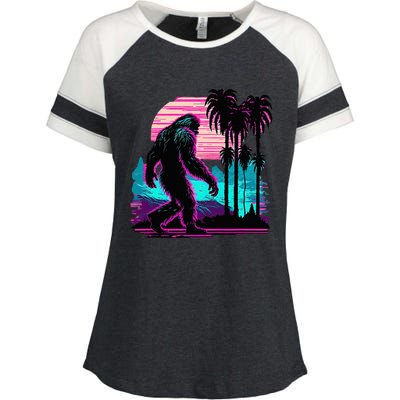 Bigfoot Sasquatch Cool Yeti Vaporwave Enza Ladies Jersey Colorblock Tee