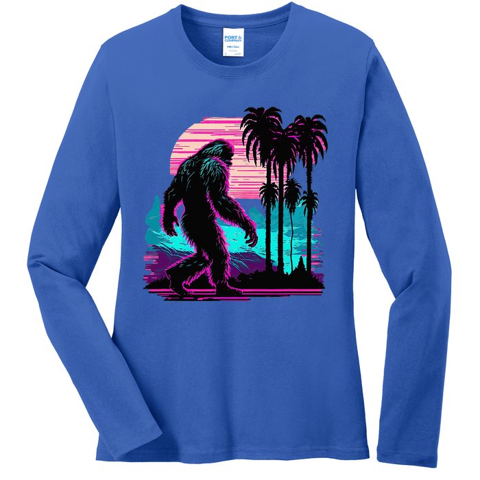 Bigfoot Sasquatch Cool Yeti Vaporwave Ladies Long Sleeve Shirt