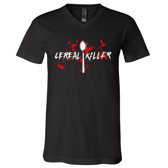 Bloody Spoon Cereal Killer Cereal Day V-Neck T-Shirt