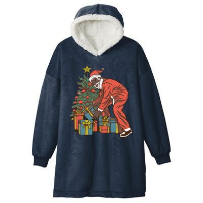 Black Santa Claus Funny Christmas Gift Hooded Wearable Blanket