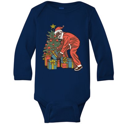 Black Santa Claus Funny Christmas Gift Baby Long Sleeve Bodysuit