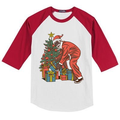 Black Santa Claus Funny Christmas Gift Kids Colorblock Raglan Jersey