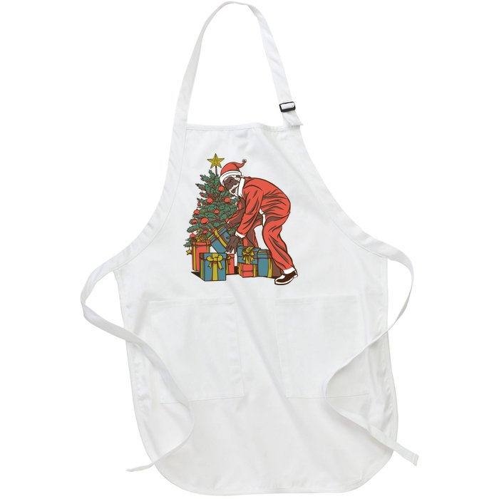 Black Santa Claus Funny Christmas Gift Full-Length Apron With Pockets