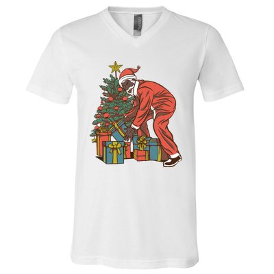 Black Santa Claus Funny Christmas Gift V-Neck T-Shirt