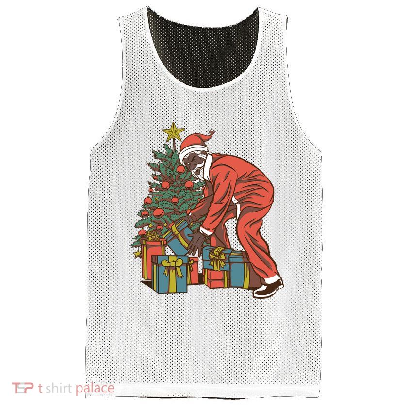 Black Santa Claus Funny Christmas Gift Mesh Reversible Basketball Jersey Tank