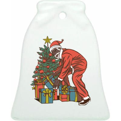 Black Santa Claus Funny Christmas Gift Ceramic Bell Ornament