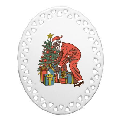 Black Santa Claus Funny Christmas Gift Ceramic Oval Ornament