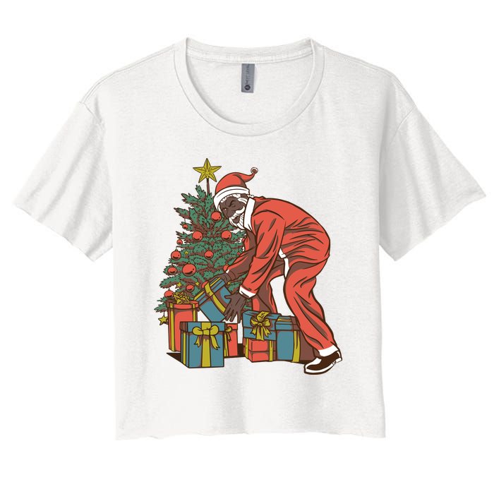 Black Santa Claus Funny Christmas Gift Women's Crop Top Tee