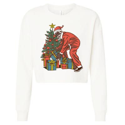 Black Santa Claus Funny Christmas Gift Cropped Pullover Crew