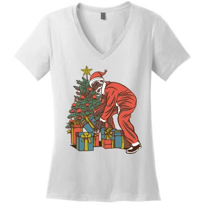 Black Santa Claus Funny Christmas Gift Women's V-Neck T-Shirt