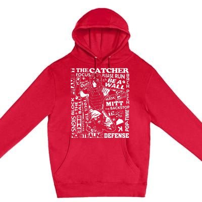 Baseball Softball Catcher Word Art Sayings Catcher Premium Pullover Hoodie