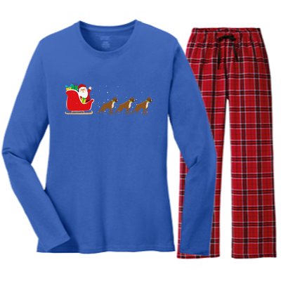 Boxer Santa Christmas Sleigh Funny Boxer Dog Xmas Women's Long Sleeve Flannel Pajama Set 