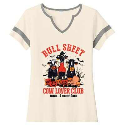 Bull Sheet Cow Lover Club Funny Halloween Ghost Pumpkins Ladies Halftime Notch Neck Tee