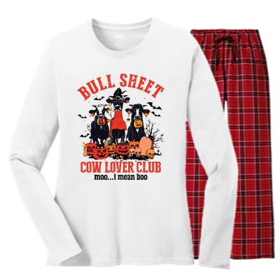 Bull Sheet Cow Lover Club Funny Halloween Ghost Pumpkins Women's Long Sleeve Flannel Pajama Set 