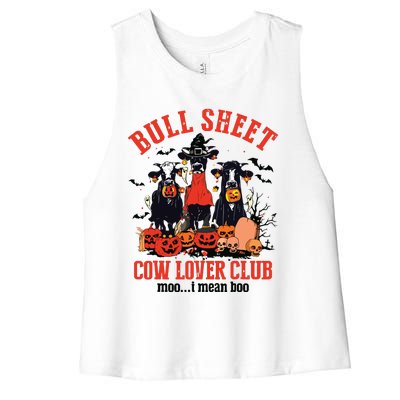 Bull Sheet Cow Lover Club Funny Halloween Ghost Pumpkins Women's Racerback Cropped Tank