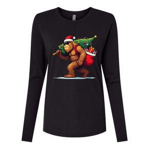 Bigfoot Santa Christmas Tree Lights Funny Xmas Sasquatch Womens Cotton Relaxed Long Sleeve T-Shirt