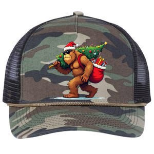 Bigfoot Santa Christmas Tree Lights Funny Xmas Sasquatch Retro Rope Trucker Hat Cap