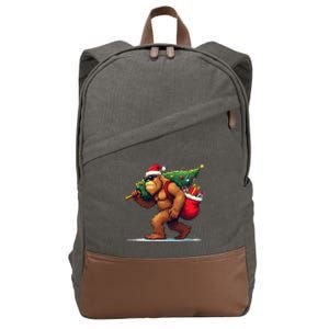 Bigfoot Santa Christmas Tree Lights Funny Xmas Sasquatch Cotton Canvas Backpack