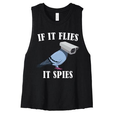 Birds Spie Conspiracy Joke Meme Surveillance Women's Racerback Cropped Tank