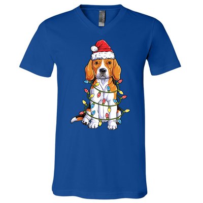 Beagle Santa Christmas Tree Lights Xmas Funny Gift Boys Funny Gift V-Neck T-Shirt