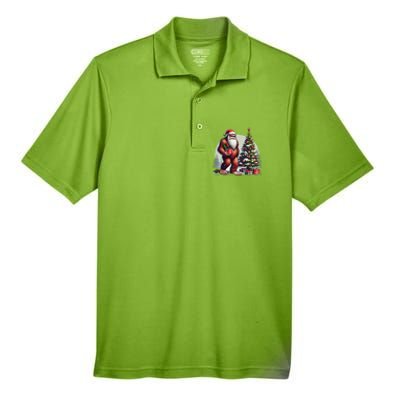 Bigfoot Santa Christmas Tree Lights Xmas Sasquatch Lovers Men's Origin Performance Pique Polo