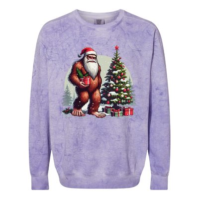 Bigfoot Santa Christmas Tree Lights Xmas Sasquatch Lovers Colorblast Crewneck Sweatshirt