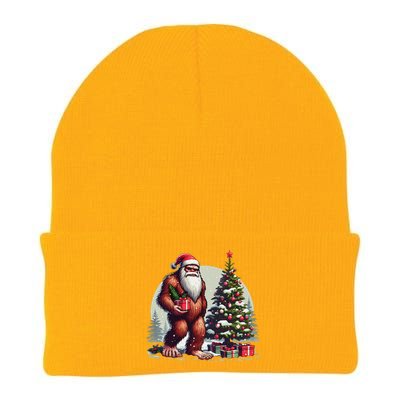 Bigfoot Santa Christmas Tree Lights Xmas Sasquatch Lovers Knit Cap Winter Beanie