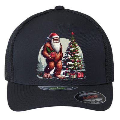 Bigfoot Santa Christmas Tree Lights Xmas Sasquatch Lovers Flexfit Unipanel Trucker Cap