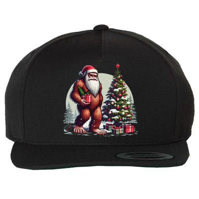 Bigfoot Santa Christmas Tree Lights Xmas Sasquatch Lovers Wool Snapback Cap