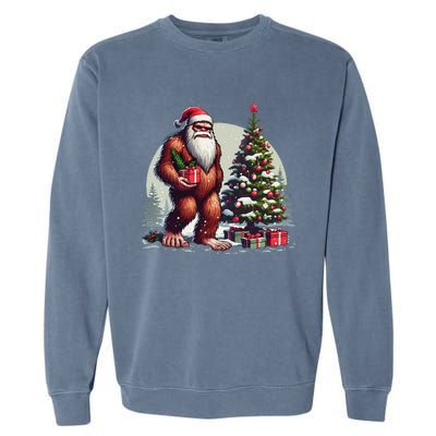 Bigfoot Santa Christmas Tree Lights Xmas Sasquatch Lovers Garment-Dyed Sweatshirt